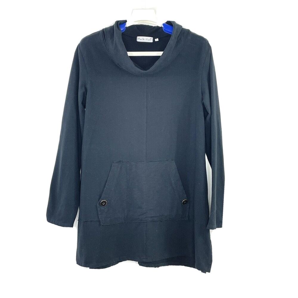 HABITAT Size XS Black Cotton Long Sleeve Cowl-neck Long Sleeve Tunic Top Pocket